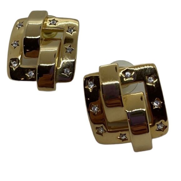 Joan River's Gold Tone/Buckle Style Pave' Star/Faceted Cut Crystal Earrings - Picture 1 of 7